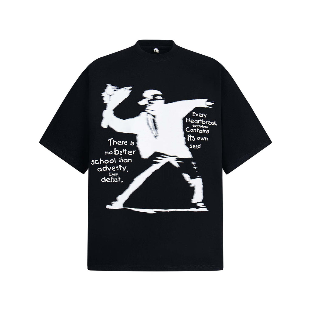 High Street Style Human Shadow Letter Print Short Sleeve T-Shirt Unisex Loose Casual Hip Hop Half Sleeve Tee
