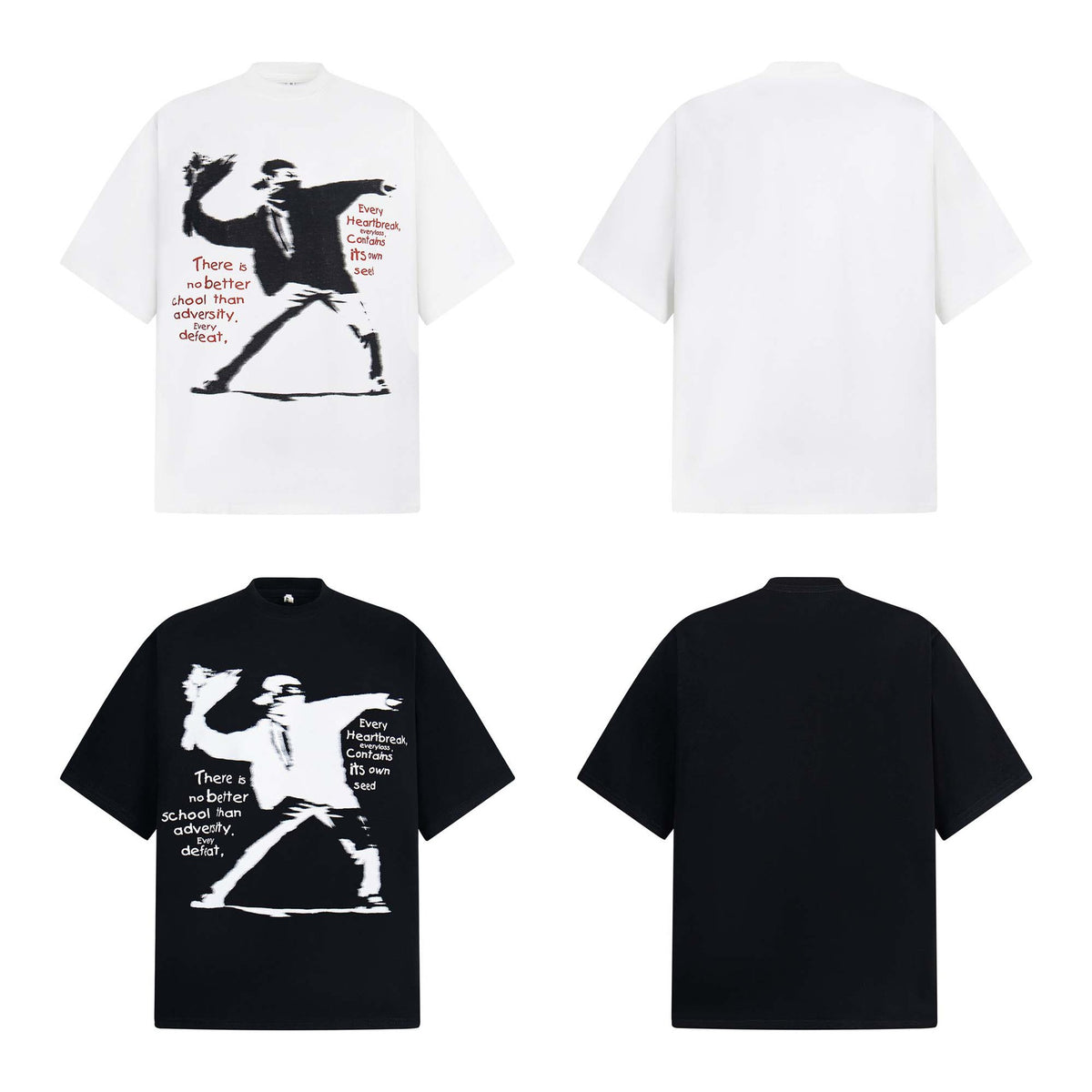 High Street Style Human Shadow Letter Print Short Sleeve T-Shirt Unisex Loose Casual Hip Hop Half Sleeve Tee