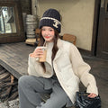 Trendy Color-Block Knit Sleeve Stand Collar Cropped Quilted Down Jacket