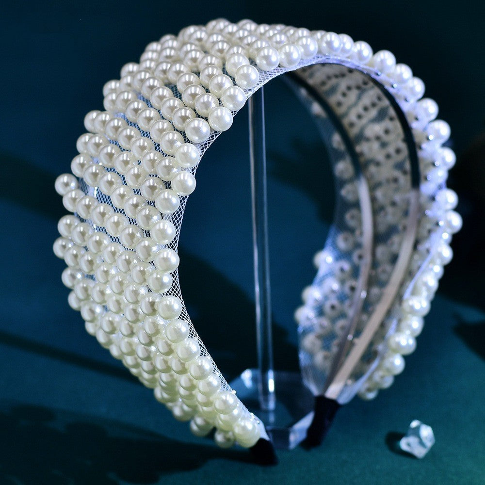 White Pearl Bride Headwear Handmade Beaded Hair Hoops, Hair Clips, Hair Accessories