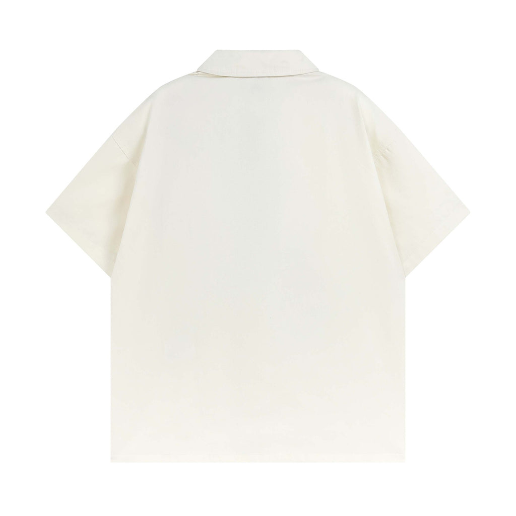 High Street  Style Human Shadow Letter Print Short Sleeve Shirt Men's Loose Casual Hip Hop Top