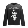Gradient Tie-Dye Long Sleeve T-Shirt   Retro Human Portrait Print Aged Distressed Loose Top Men's Spring and Autumn Street Fashion
