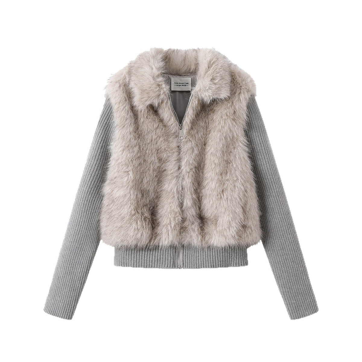 Women's Trendy Eco-Friendly Faux Fur Cropped Jacket with Detachable Knit Sleeves