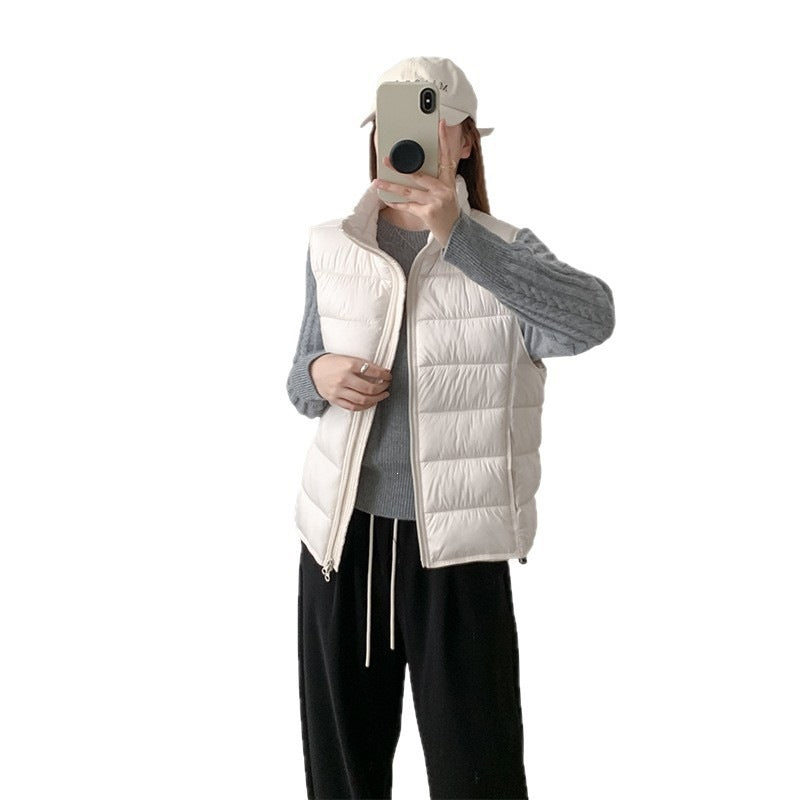 Women's Stylish Puffer Cotton Vest with Stand Collar