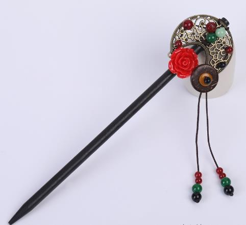 Chinese Women's Hair Stick Vintage Wood Hair Clip Flower Hair Stick Handmade Wood Hair Stick Classic Hair Stick Long Hair Clip