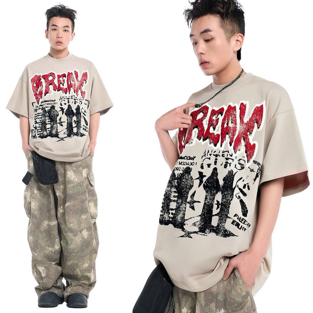 Unisex Retro Human Shadow Painting Design Men's Loose Short Sleeve T-Shirt