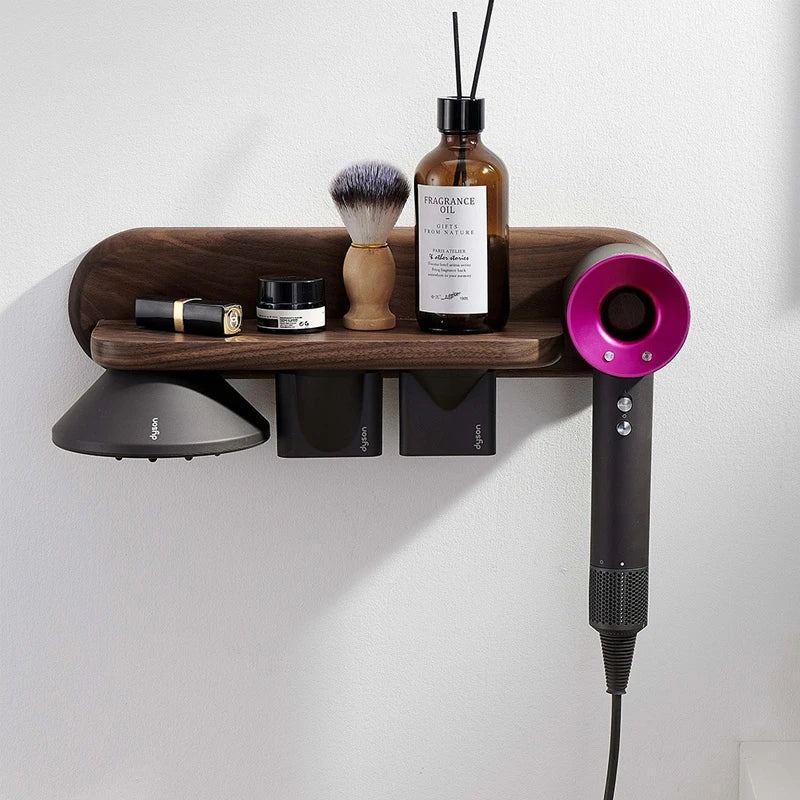 Wall Mount Hair Dryer Holder for Dyson Supersonic Hair Dryer Walnut Beech Wood Hair Dryer Bracket