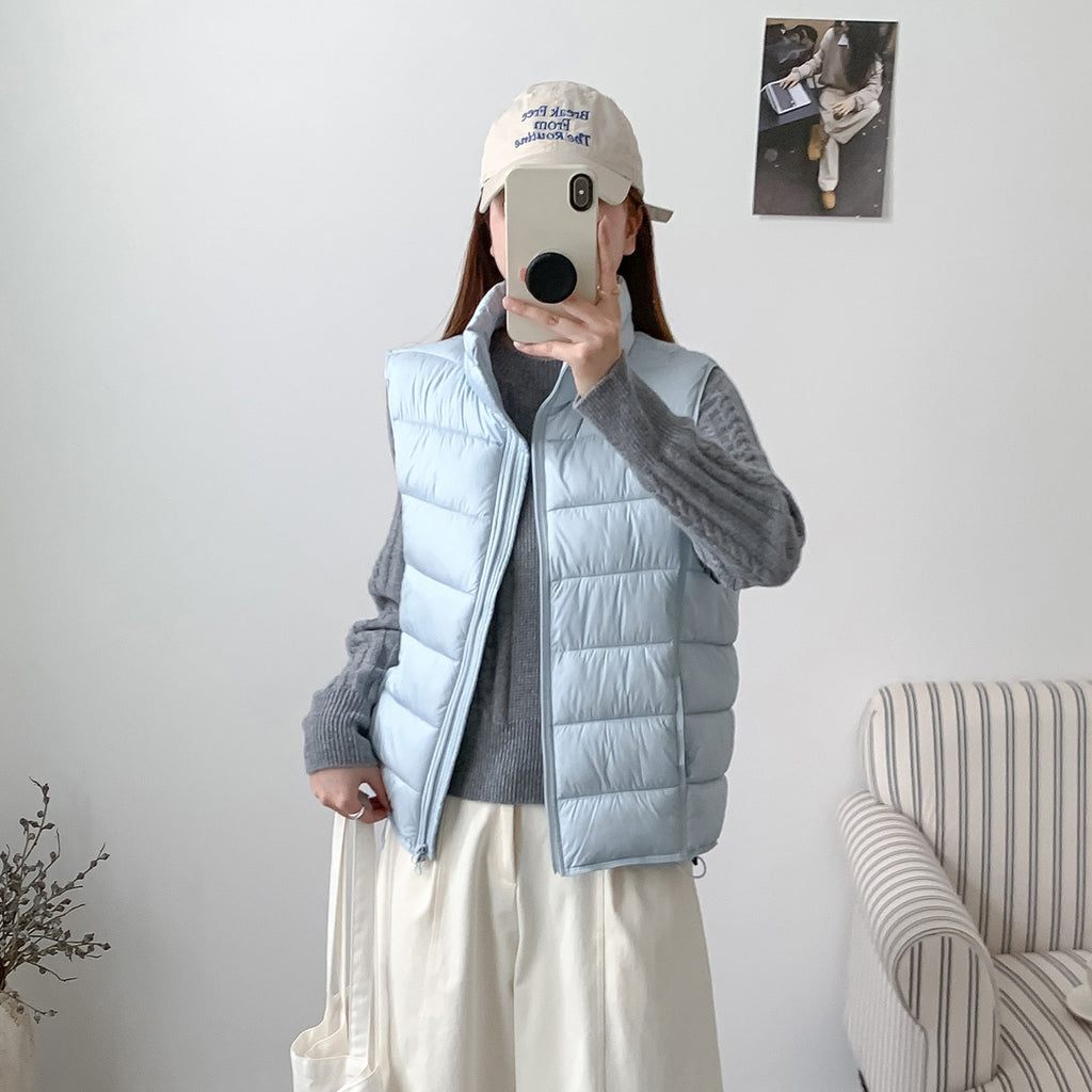 Women's Stylish Puffer Cotton Vest with Stand Collar