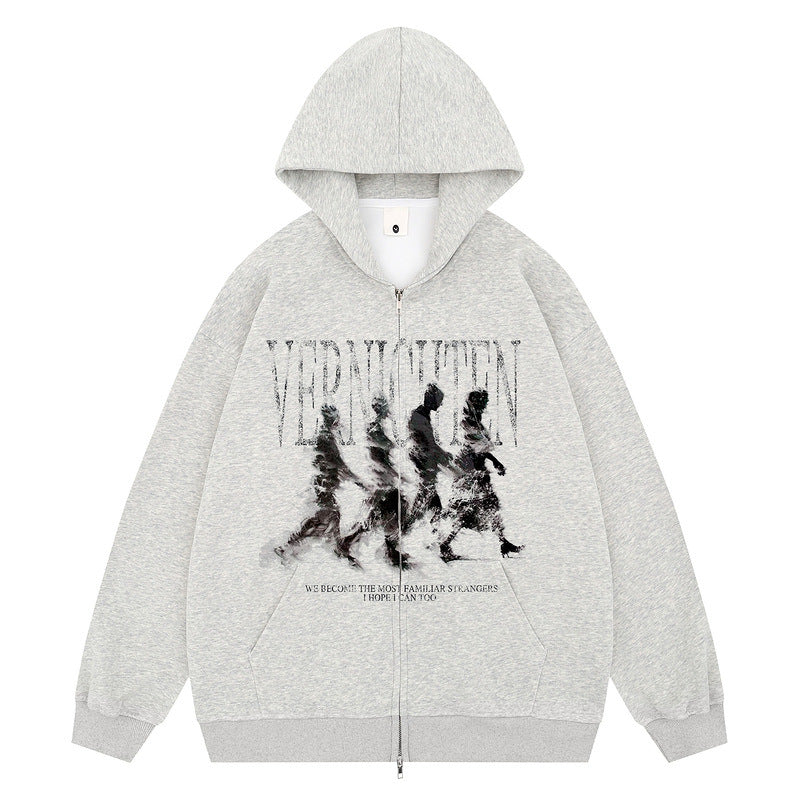 Design Walking Human Shadow Print Personalized Fashion Open Cardigan Hoodie Unisex