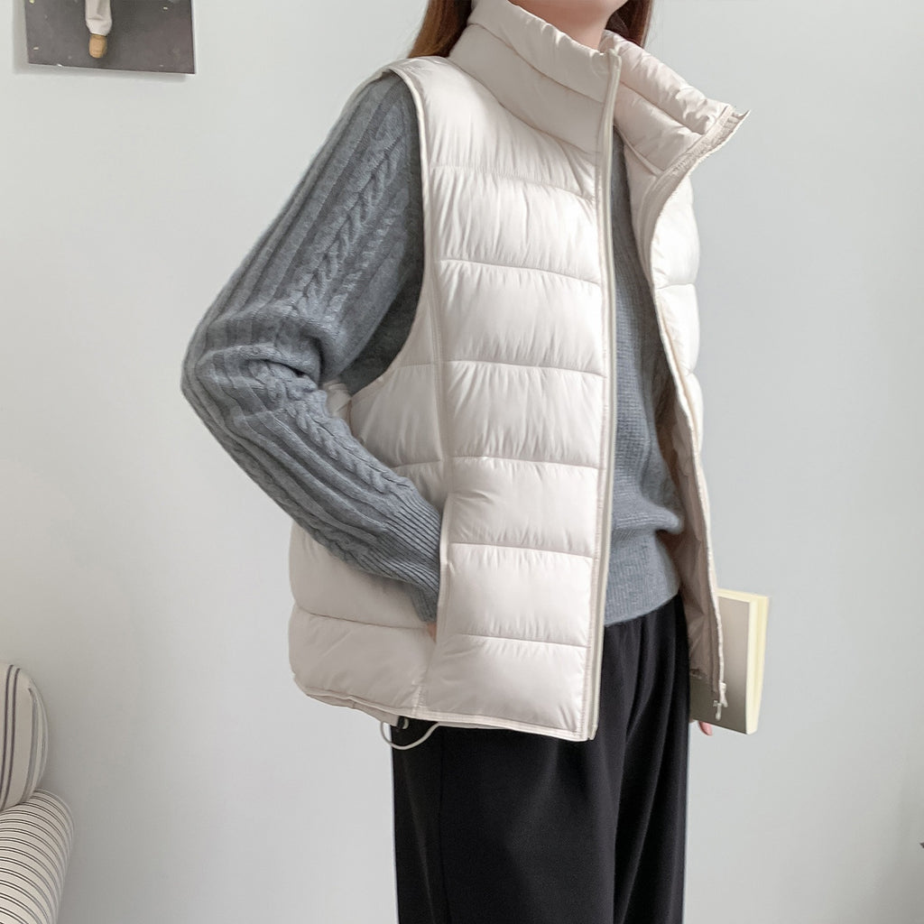 Women's Stylish Puffer Cotton Vest with Stand Collar