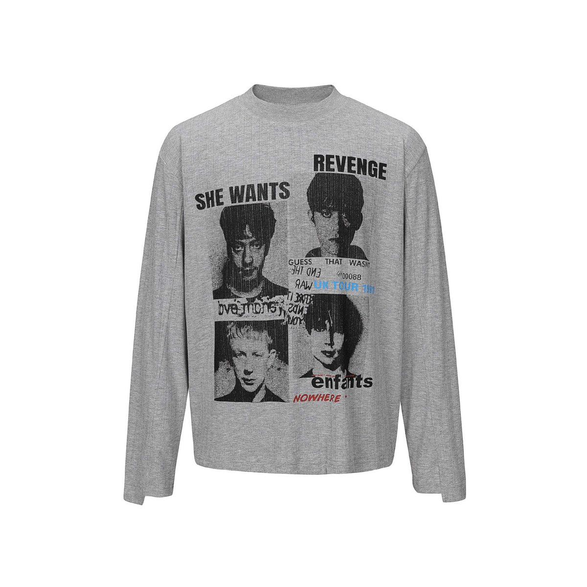 Human Figure Print Long Sleeve  Semi-High Neck Loose Fit T-Shirt