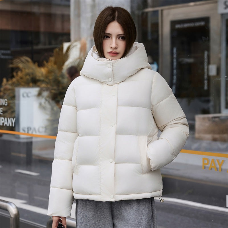 Little Chanel White Hooded Waist-Cinching Thickened Puffer Coat for Women