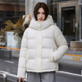 Little Chanel White Hooded Waist-Cinching Thickened Puffer Coat for Women