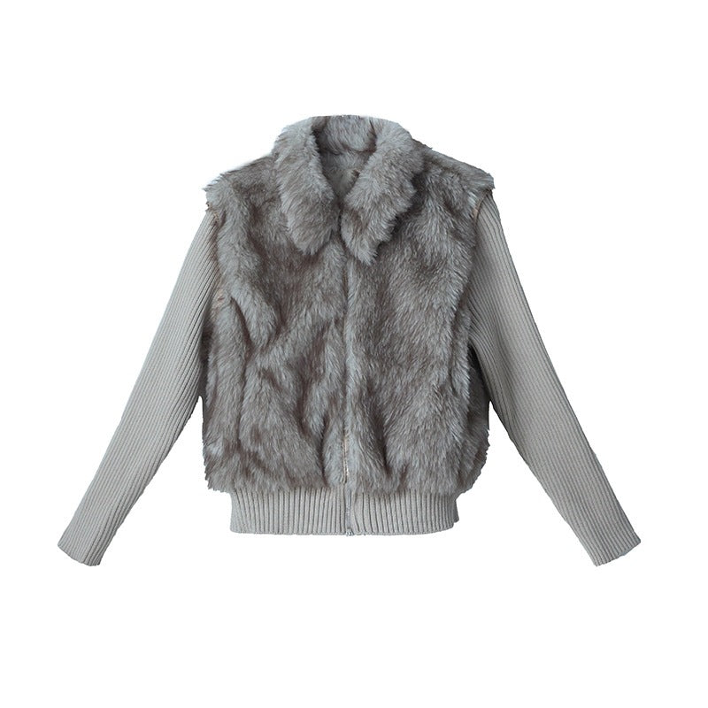 Women's Knit Spliced Sleeves Cropped Loose Thickened Down Cotton Padded Jacket