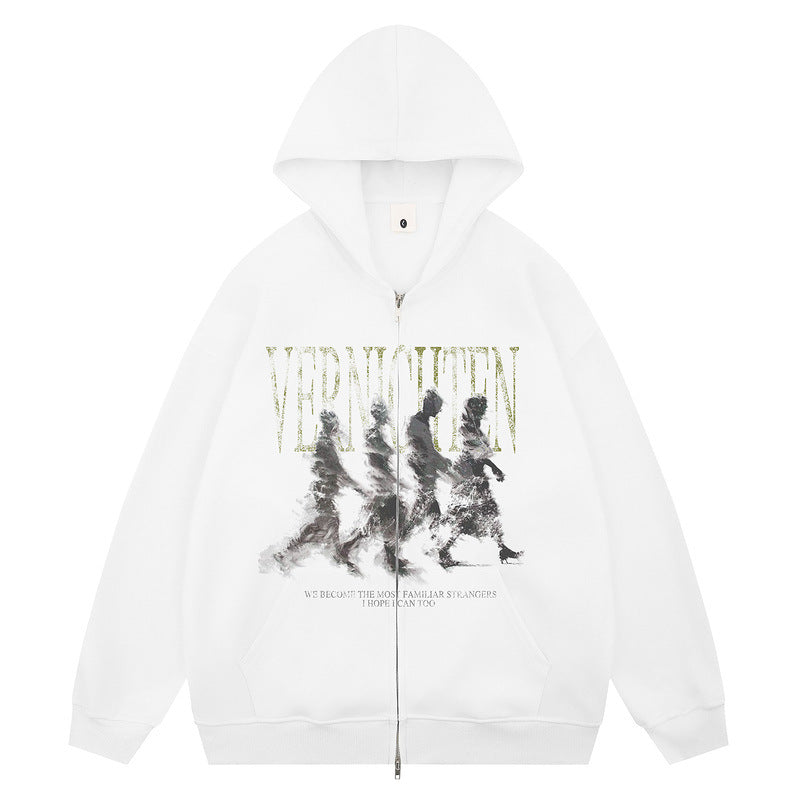 Design Walking Human Shadow Print Personalized Fashion Open Cardigan Hoodie Unisex