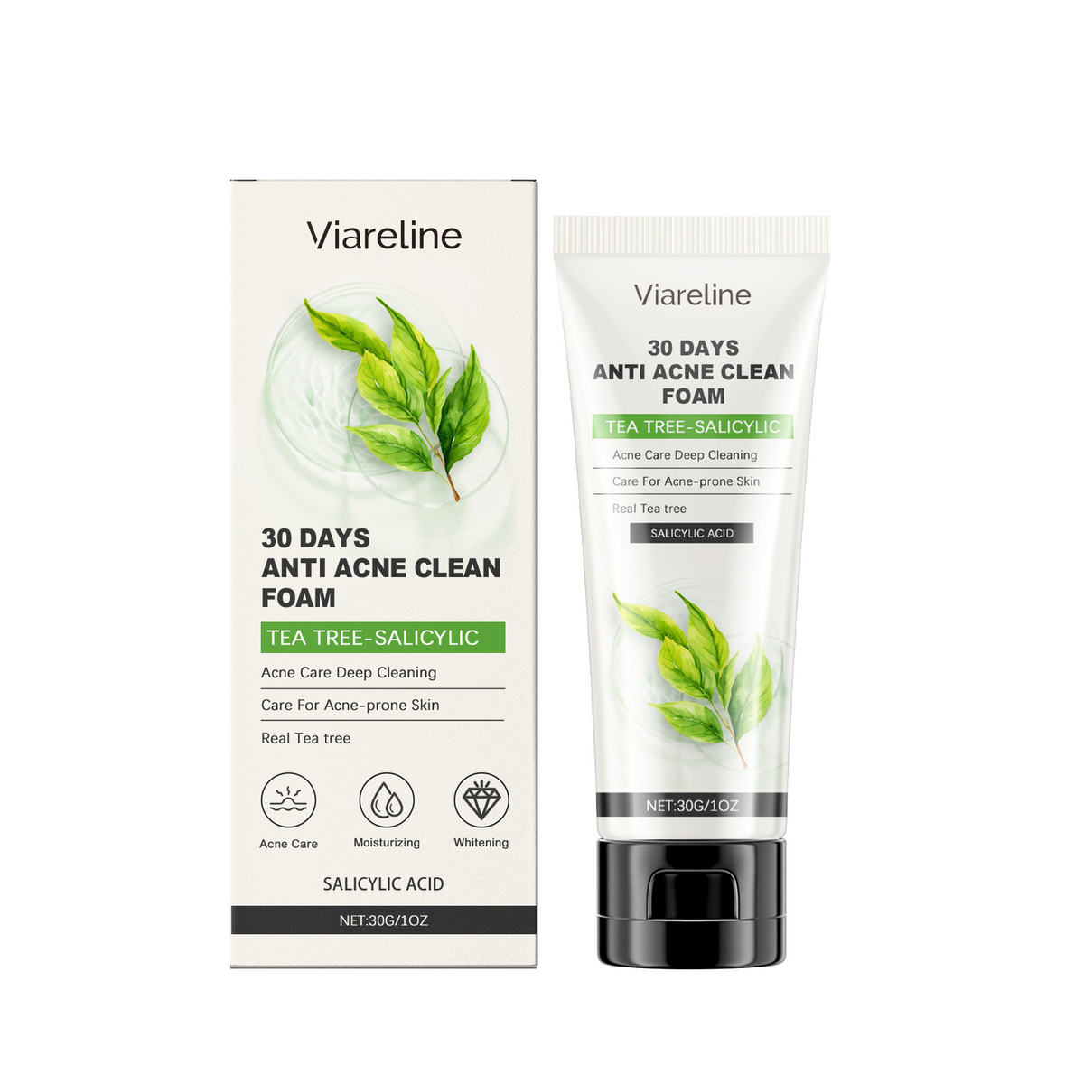 Viareline Salicylic Acid Cleanser Gently Cleanses Face, Refreshing Oil Control, Delicate Pores, Moisturizing And Brightening