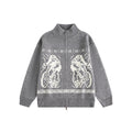 Human Figure Jacquard Relaxed Loose Casual Zip-Up Cardigan Sweater