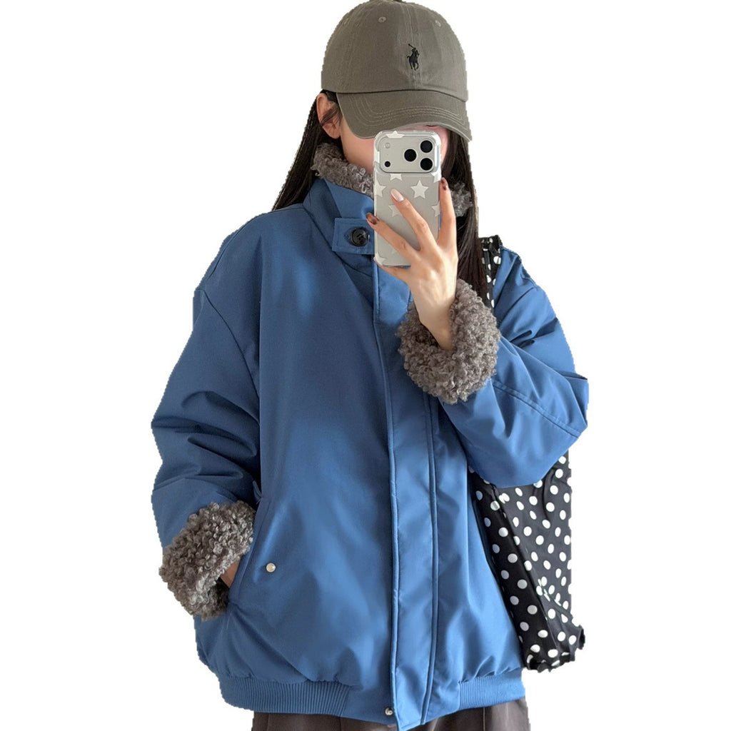 Chic Long Sleeve Lapel Collar Loose Fit Reversible Women's Cotton Padded Jacket