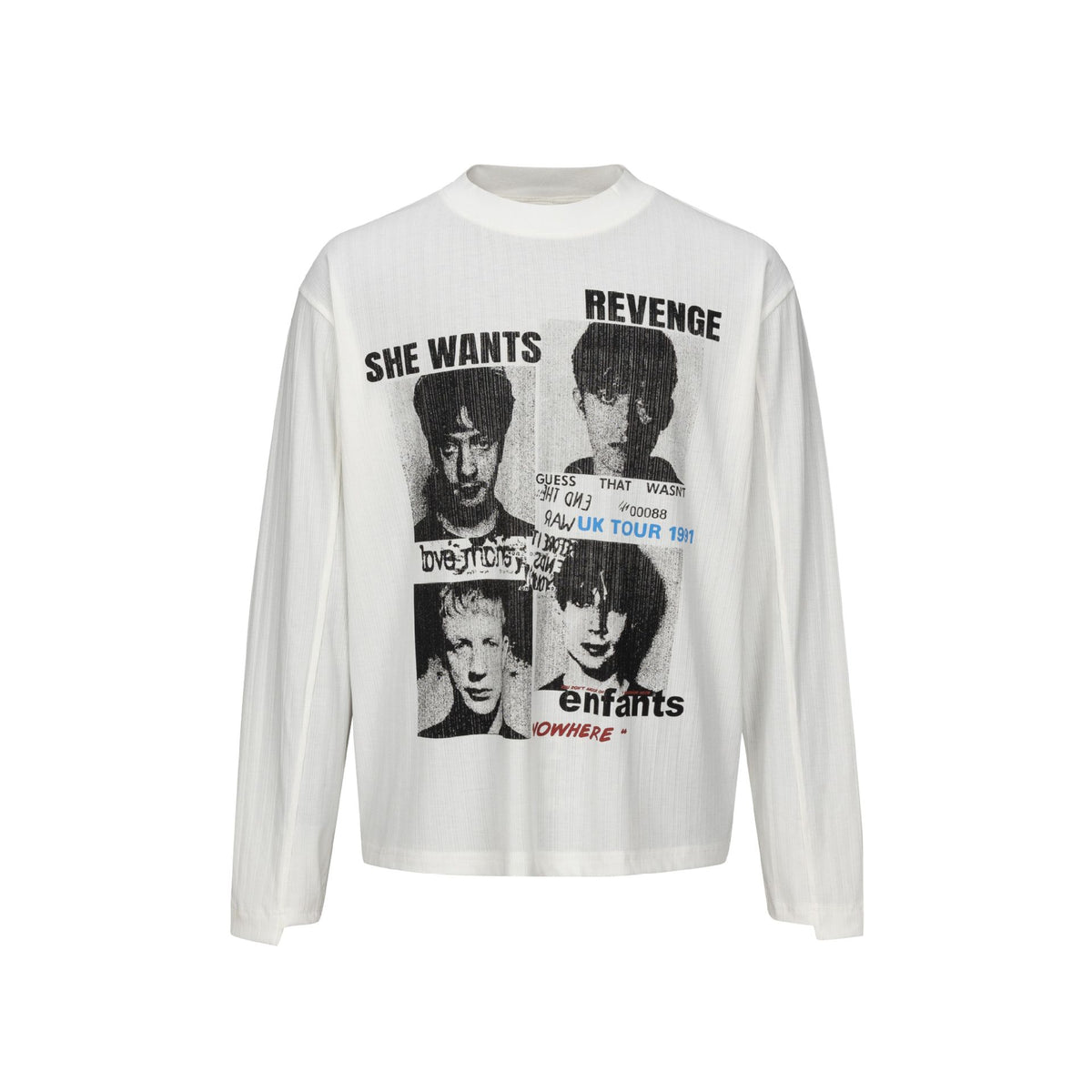 Human Figure Print Long Sleeve  Semi-High Neck Loose Fit T-Shirt
