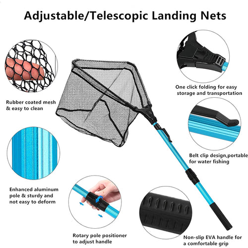 1PC Aluminum Alloy Retractable Triangular Fishing Net – Telescopic Folding Landing Net with Extendable Pole, Portable Collapsibl
