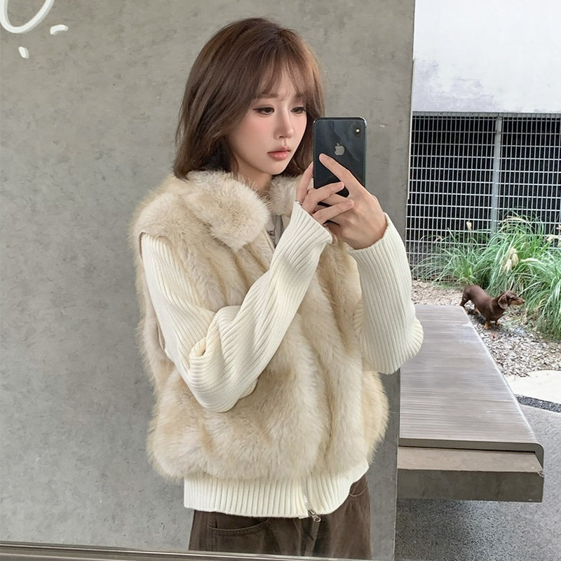 Women's Knit Spliced Sleeves Cropped Loose Thickened Down Cotton Padded Jacket