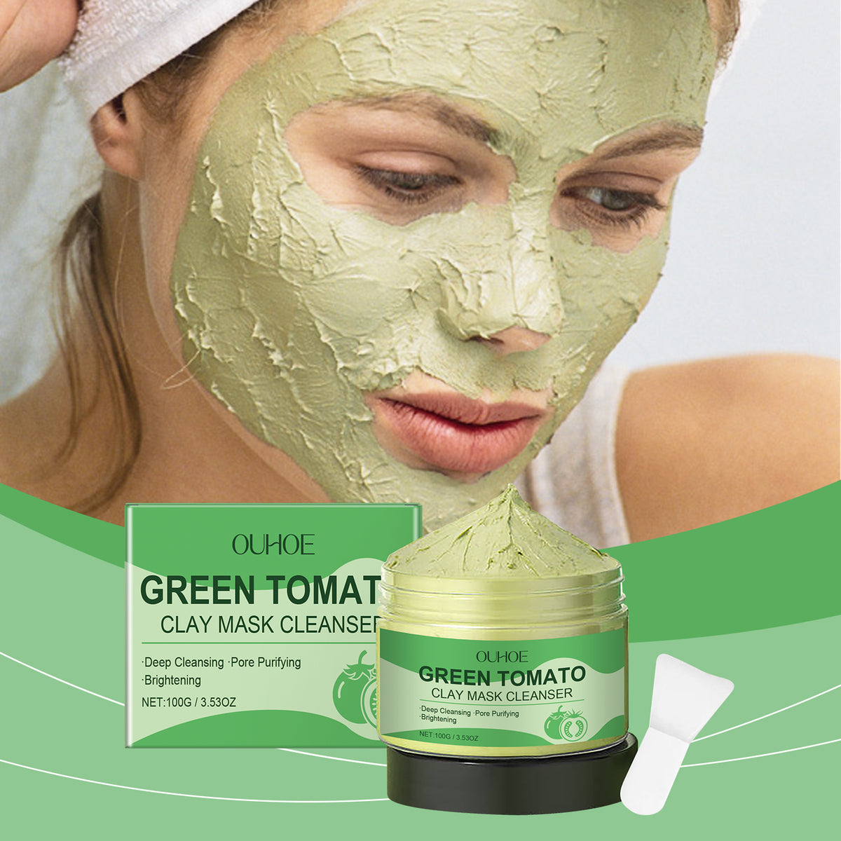 OUHOE Green Tomato Clean Clay Film Hydrating, Firming, Cleansing And Purifying Pores Facial Skin Smear Clay Film