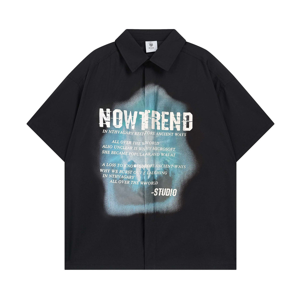 High Street  Style Human Shadow Letter Print Short Sleeve Shirt Men's Loose Casual Hip Hop Top