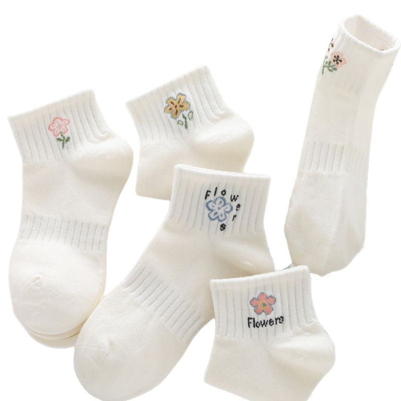 White Floral Ankle Socks