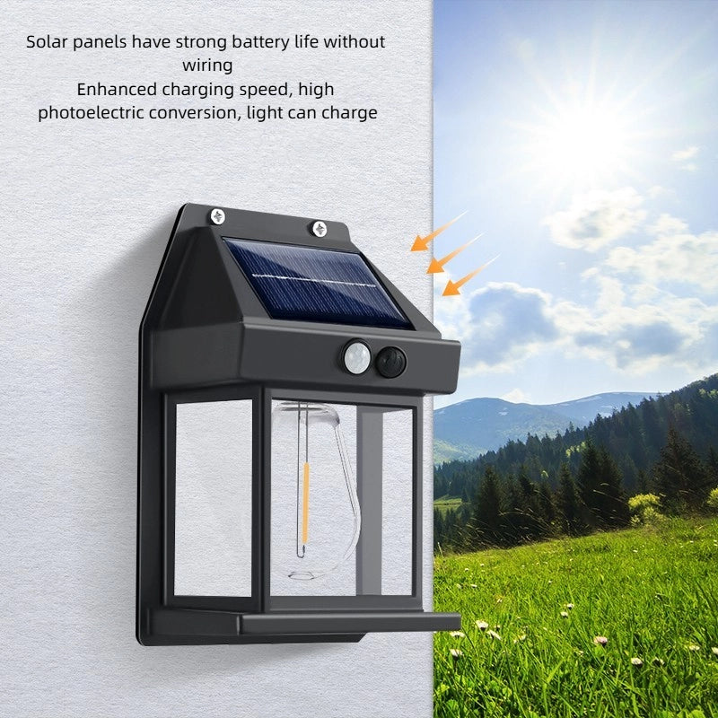 Solar tungsten filament lamp outdoor courtyard wall lamp human body sensing road lamp
