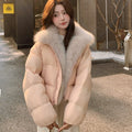 Women's Short Thickened Warm Puffer Jacket with Large Fur Collar, Loose Fit Outerwear