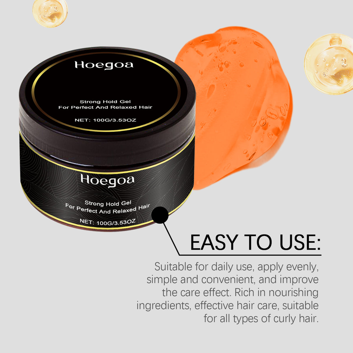 Hoegoa Hair Styling Gel, Moisturizing And Curing Natural Refreshing Styling Gel For Lazy Hair Types With Curly Hair