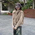 Women's Knit Spliced Sleeves Cropped Loose Thickened Down Cotton Padded Jacket