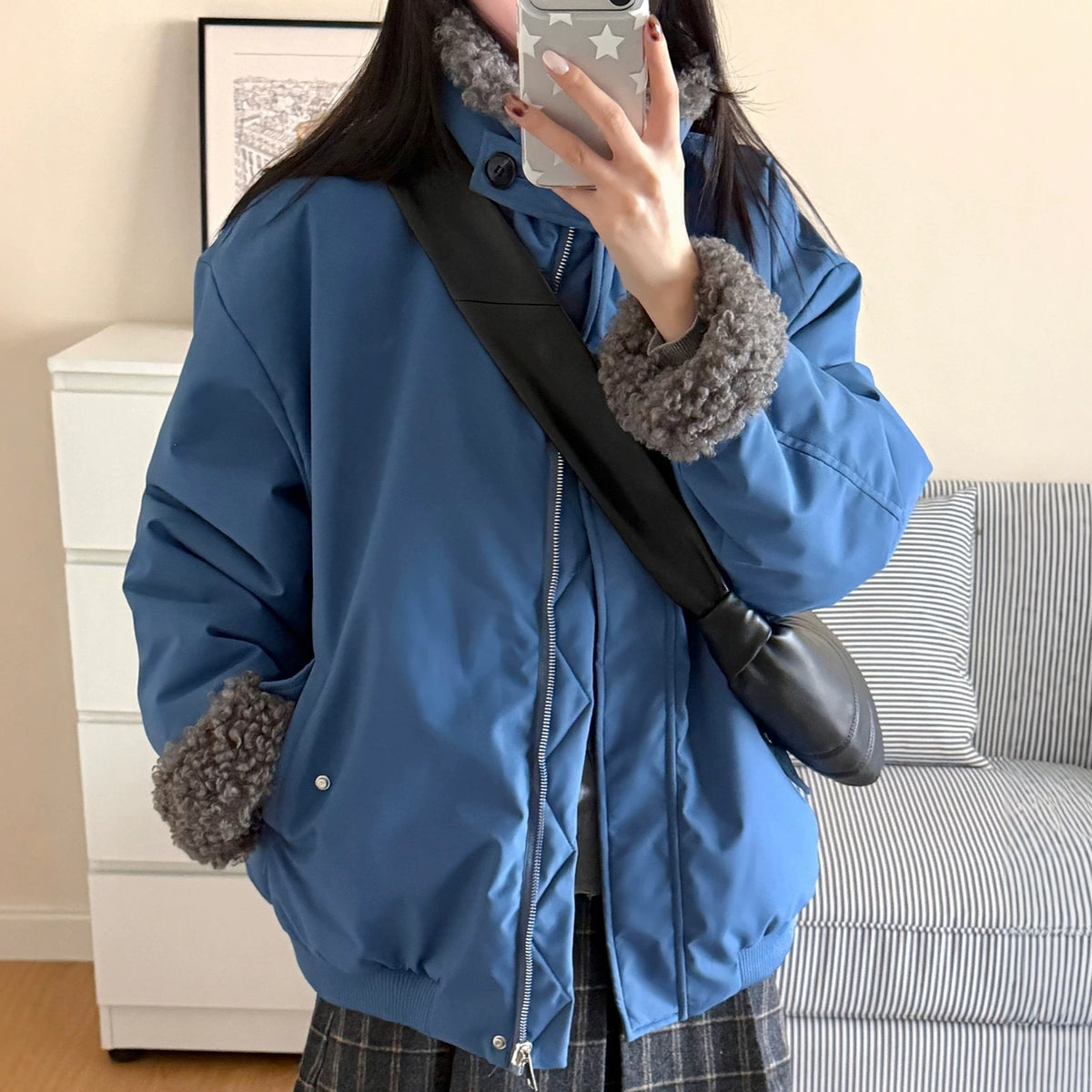 Chic Long Sleeve Lapel Collar Loose Fit Reversible Women's Cotton Padded Jacket