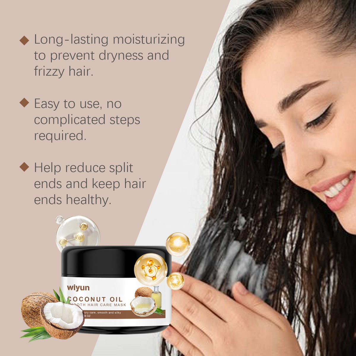 Wiyun Coconut Oil Smoothing Hair Mask Coconut Oil Smoothing Hair Mask Improves Dry Hair And Hydrates Smooth Hair