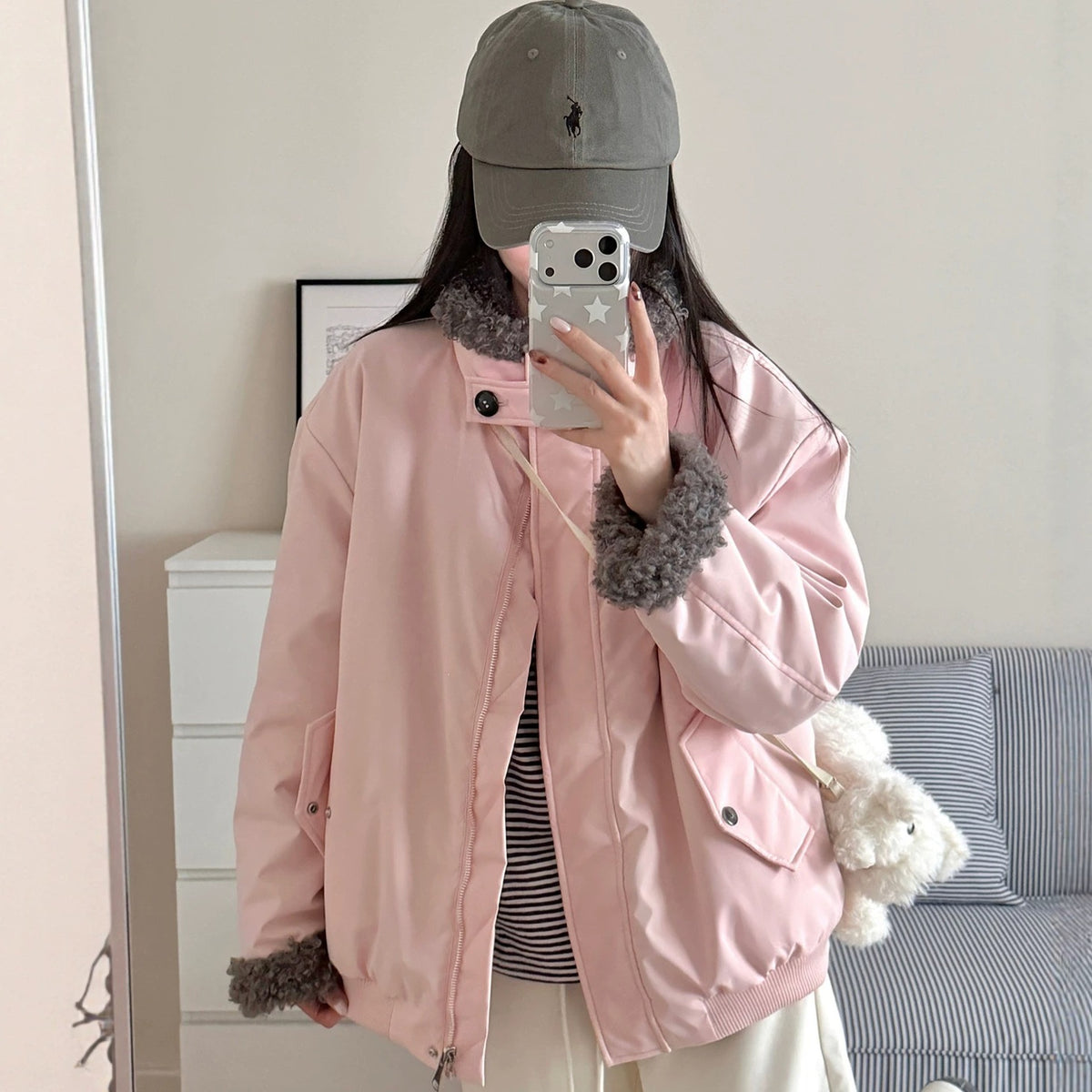 Chic Long Sleeve Lapel Collar Loose Fit Reversible Women's Cotton Padded Jacket