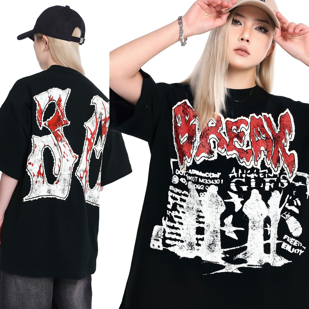 Unisex Retro Human Shadow Painting Design Men's Loose Short Sleeve T-Shirt
