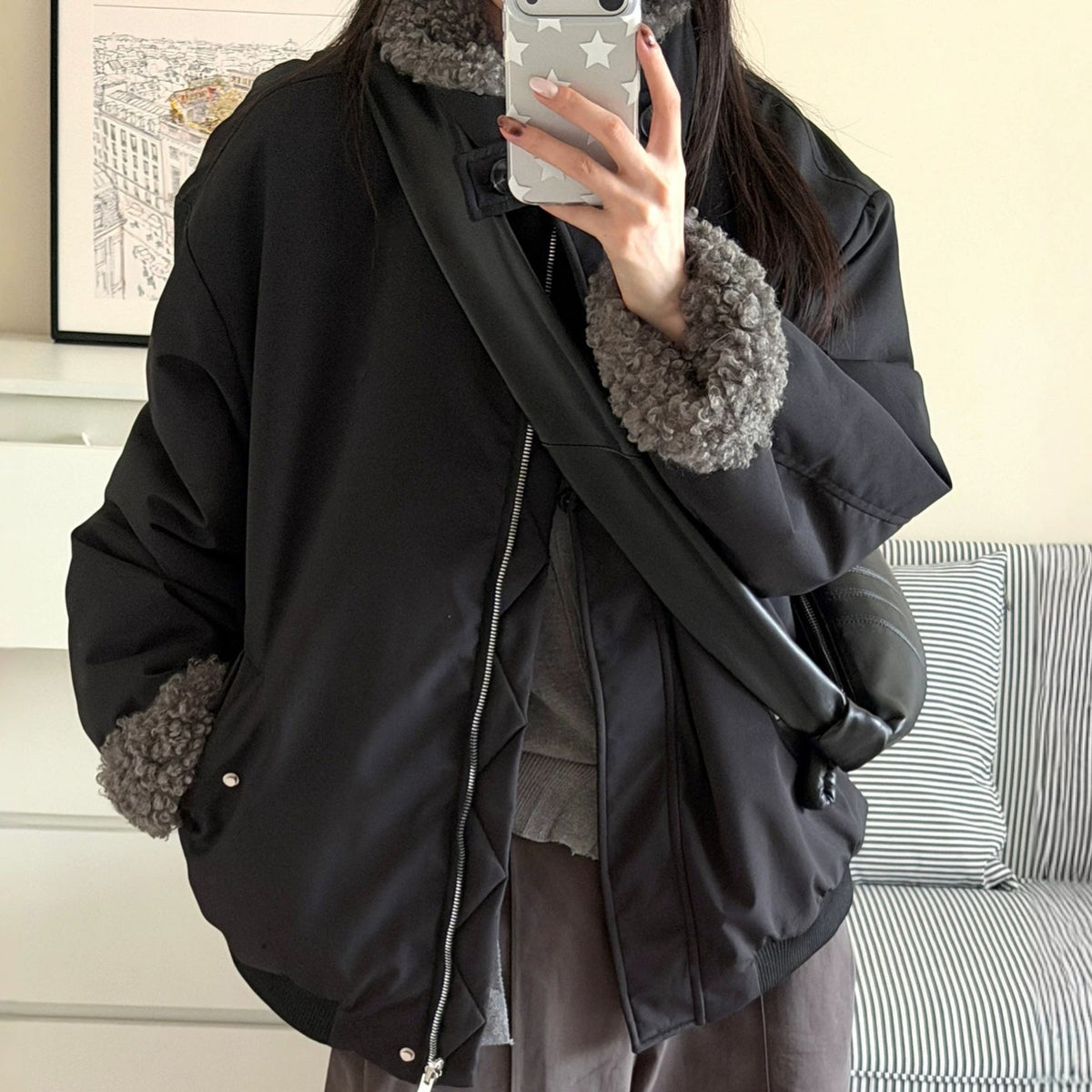 Chic Long Sleeve Lapel Collar Loose Fit Reversible Women's Cotton Padded Jacket