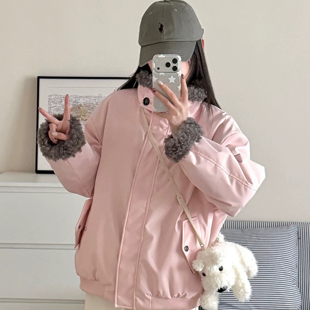Chic Long Sleeve Lapel Collar Loose Fit Reversible Women's Cotton Padded Jacket