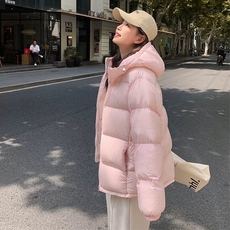 Long Sleeve Hooded Loose Cropped Puffer Jacket for Women