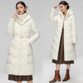 Women's  Wave Stitching Padded Jacket Hooded Mid-length Over-knee Coat