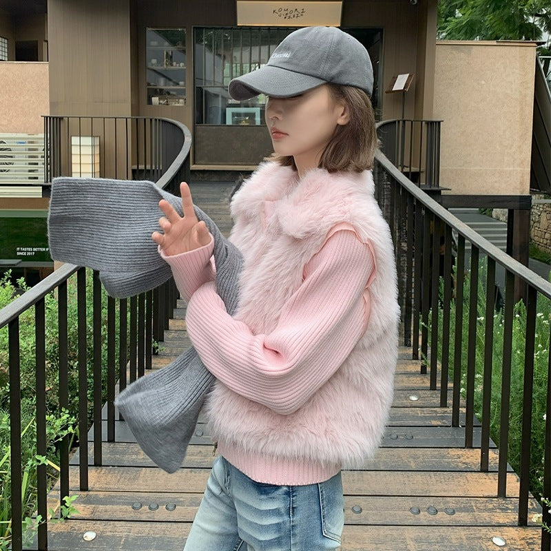 Women's Knit Spliced Sleeves Cropped Loose Thickened Down Cotton Padded Jacket