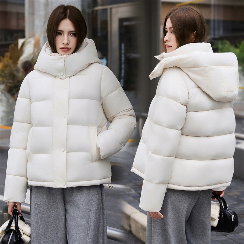 Little Chanel White Hooded Waist-Cinching Thickened Puffer Coat for Women