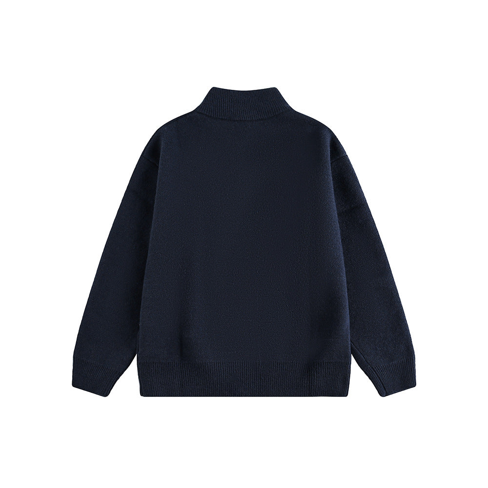Human Figure Jacquard Relaxed Loose Casual Zip-Up Cardigan Sweater