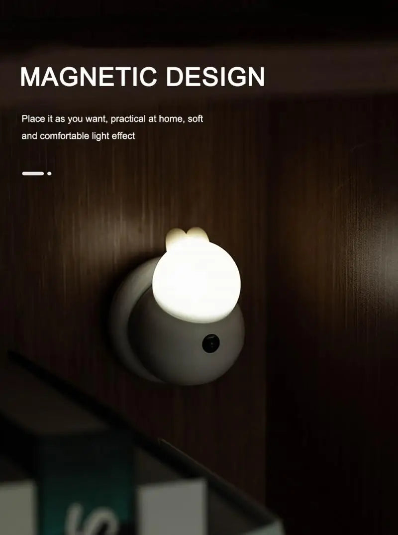 Cute Rabbit Human Body Induction Lamp Led Pat Silicone Charging Cabinet USB Night Light Wall Induction Corridor Lamp